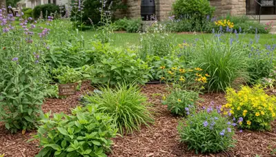 Organic landscape beds with lush native plants and natural mulch in Dayton, OH by Chop Chop Landscaping