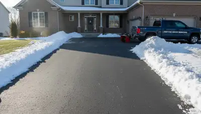 Cleared driveway after professional snow removal by landscaping experts in Dayton, OH