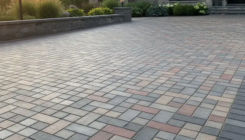Completed interlocking paver driveway installation by professional landscapers in Dayton, Ohio