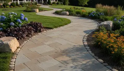 Curved stone paver pathway installation by Chop Chop Landscaping in Dayton, OH backyard landscape