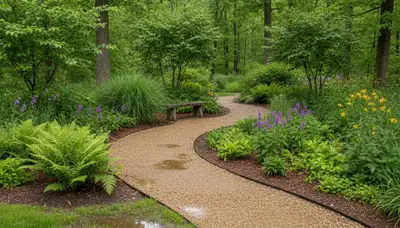 Pea gravel garden path with natural drainage in Dayton, OH landscape by Chop Chop Landscaping