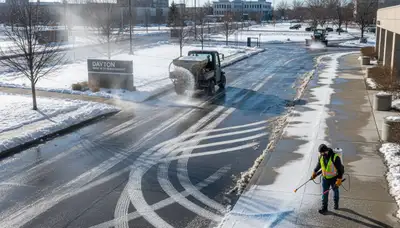 Professional de-icing and salt application by Chop Chop Landscaping in Dayton, OH for safe winter surfaces