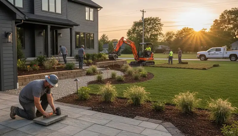 Landscaping crew serving Dayton, OH with professional lawn and landscape maintenance services