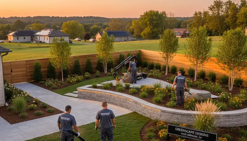 Landscaping crew providing lawn care and yard maintenance in Dayton, OH
