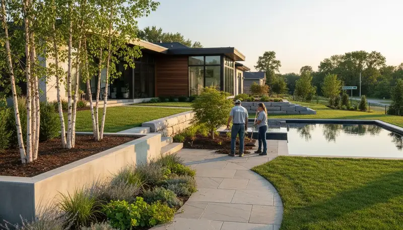 Landscaping service team in Dayton, OH providing professional yard care for local properties