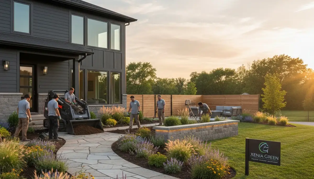 Landscaping crew serving Dayton, OH with professional lawn and yard care services