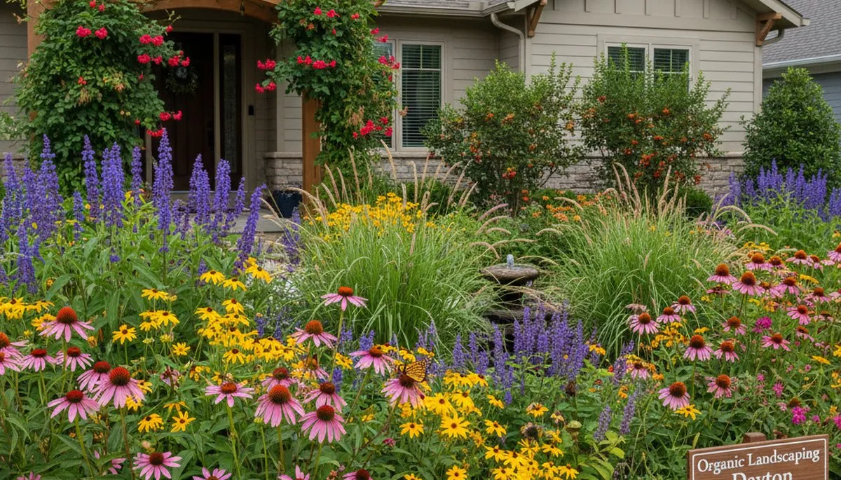 Pollinator-friendly native garden with organic landscaping in Dayton, OH by Chop Chop Landscaping