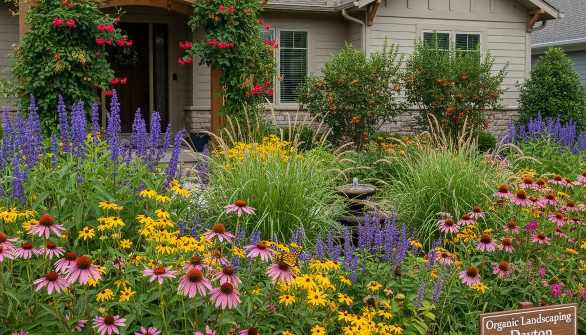 Pollinator-friendly native garden with organic landscaping in Dayton, OH by Chop Chop Landscaping