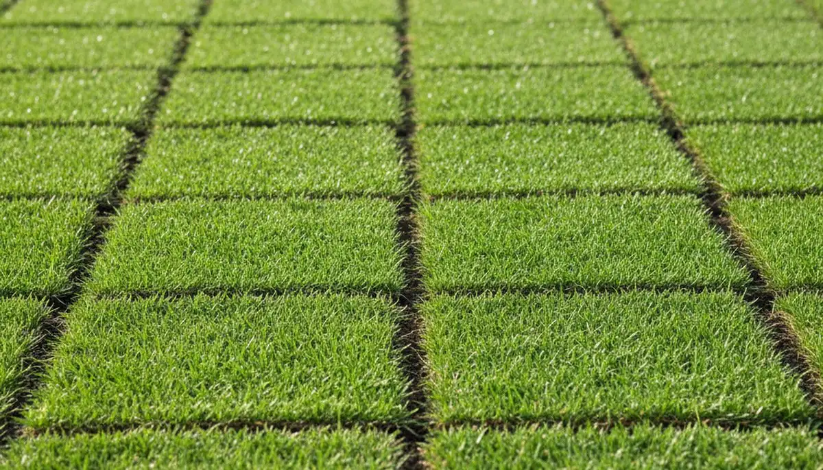 Close-up of seamless sod installation with tight seams by professional landscapers in Dayton, OH