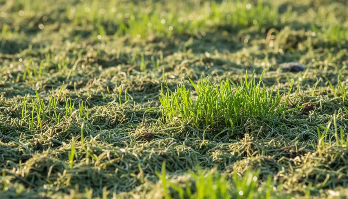 New grass seedlings emerging after hydroseeding in Dayton, OH by professional landscaping experts