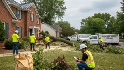 Storm debris and branch cleanup by professional landscapers restoring yards in Dayton, Ohio