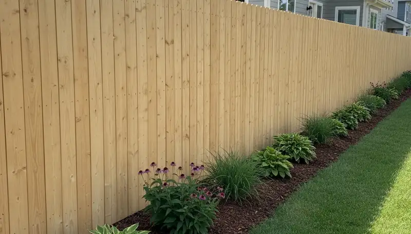 White wooden privacy fence installation by professional landscapers in Dayton, OH